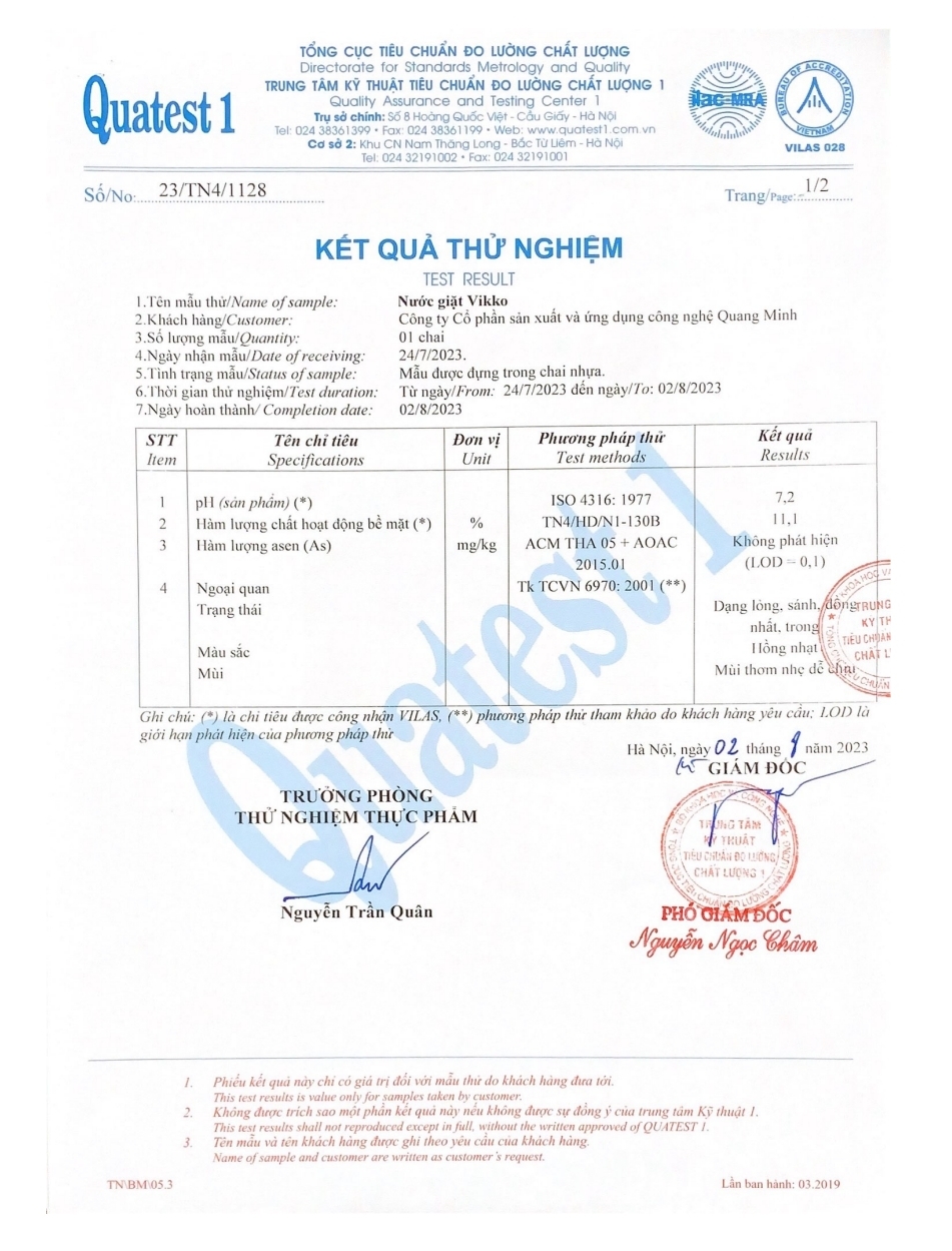 Kết Quả Thử Nghiệm Nước Giặt Vikko: Đánh Giá An Toàn và Chất Lượng