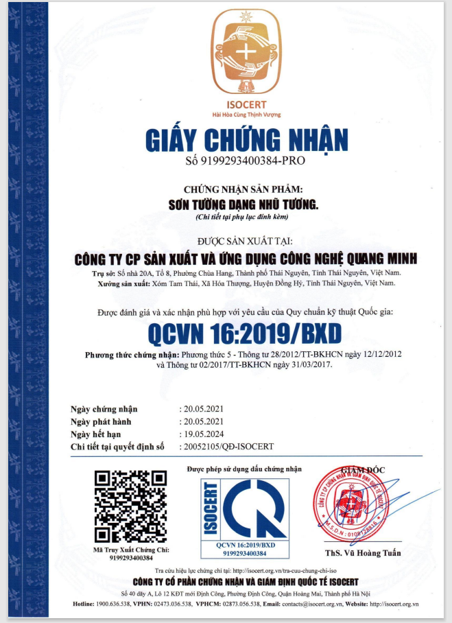 Giấy Chứng Nhận Hệ Thống Quản Lý Chất Lượng - Công Ty Cổ Phần Sản Xuất và Ứng Dụng Công Nghệ Quang Minh